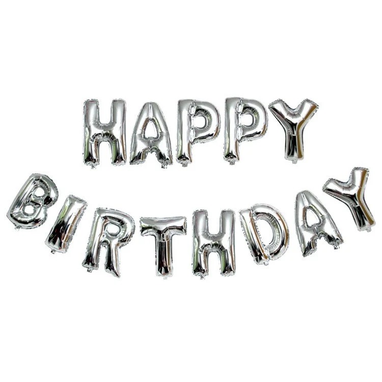 Vivimall fólia lufi szett, Happy Birthday, 40 cm, ezüst