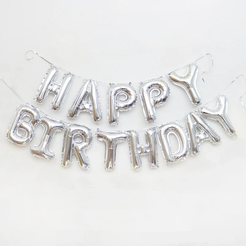 Vivimall fólia lufi szett, Happy Birthday, 40 cm, ezüst