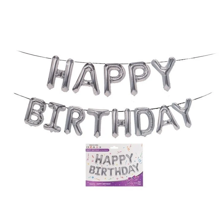 Vivimall fólia lufi szett, Happy Birthday, 40 cm, ezüst