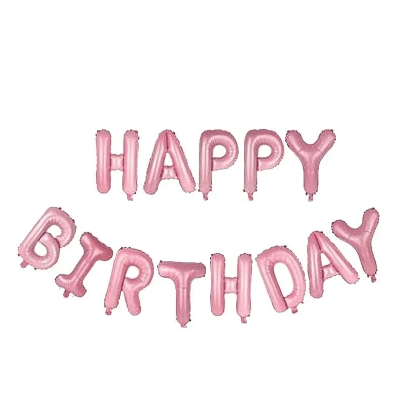 Vivimall fólia lufi szett, Happy Birthday, 40 cm, világos rózsaszín