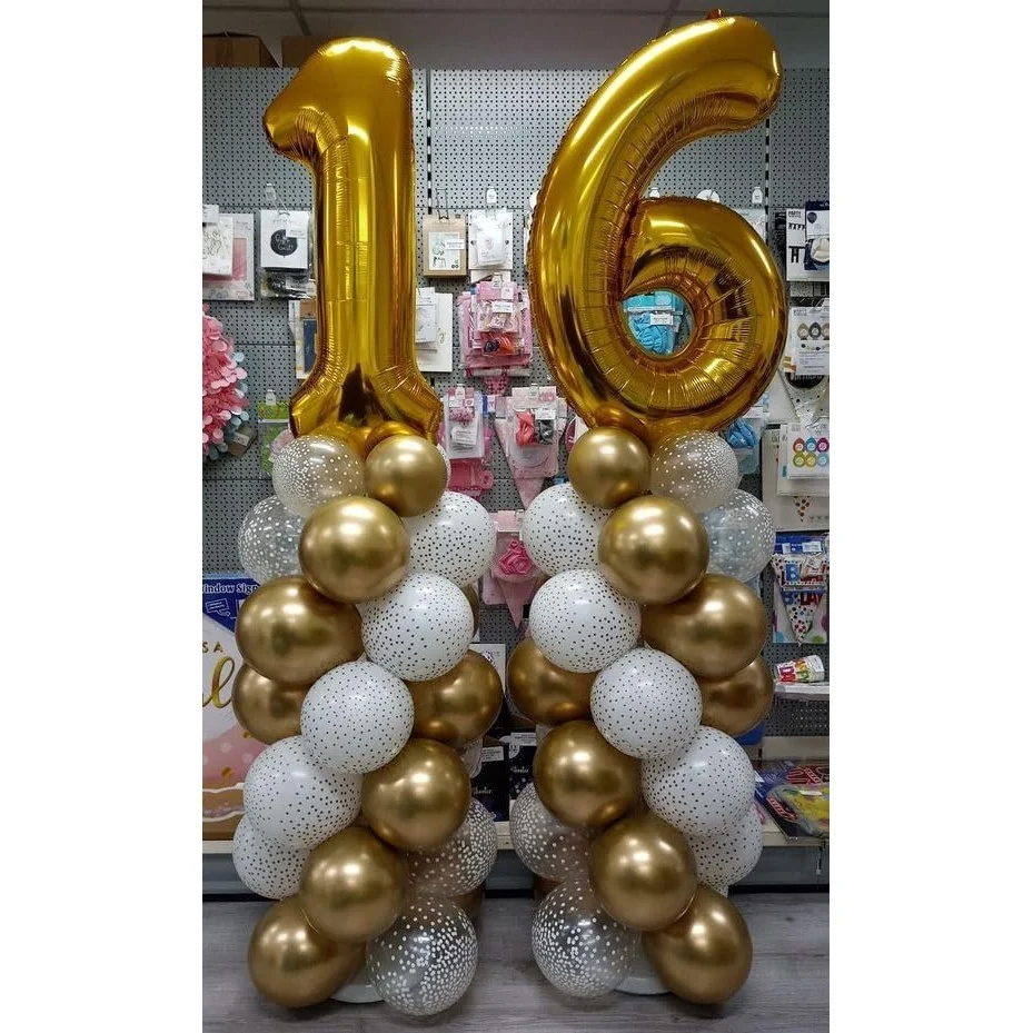 Vivimall Fólia Lufi, Szám Figura, Születésnapi téma, 100 cm, Egyedi Csomagolás, Szívószál mellékelve, Levegővel vagy Héliu...
