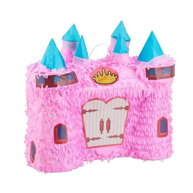 Várkastély Pinata Buliba, Vivimall, Krepp Papírból és Kartonból, Pinata Partikra, 40 x 37 x 15 cm, Világos Rózsaszín
