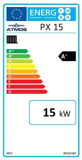Atmos PX15 pellet kazán 15 kW beépített pellet tartállyal