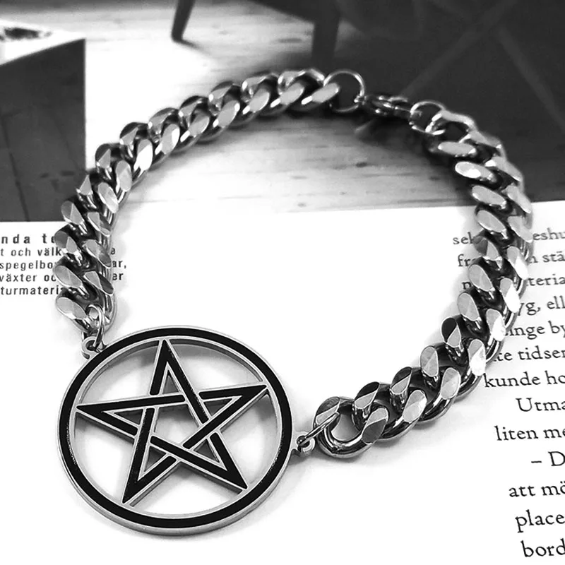 Acél Karkötő Pentagram Boszorkányság Wicca Karkötő