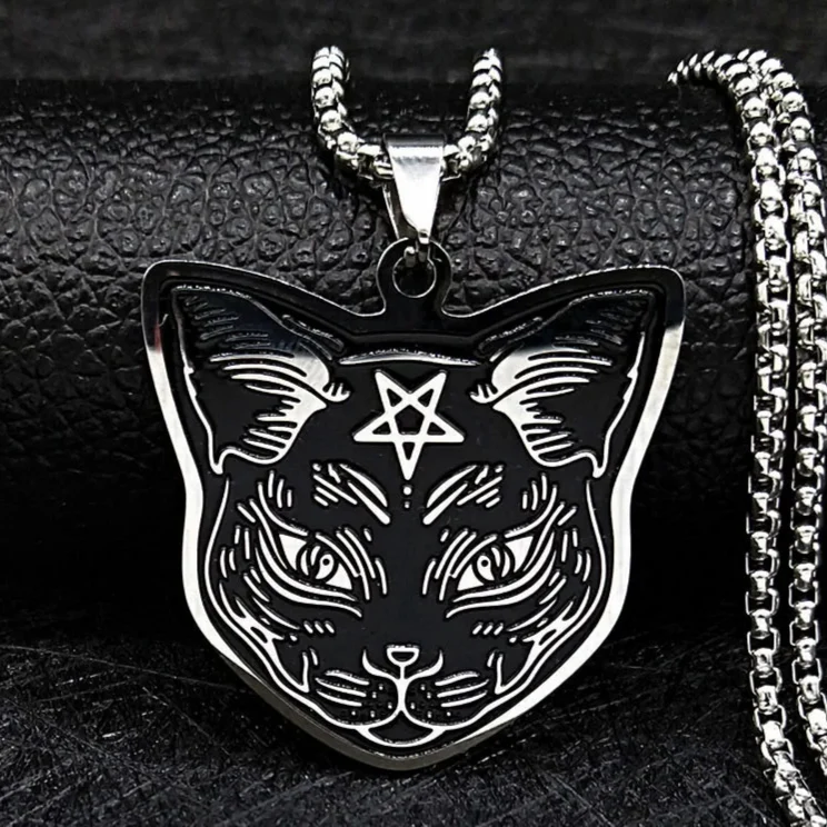 Fekete Macska Pentagram Nyaklánc Varázslat Wicca