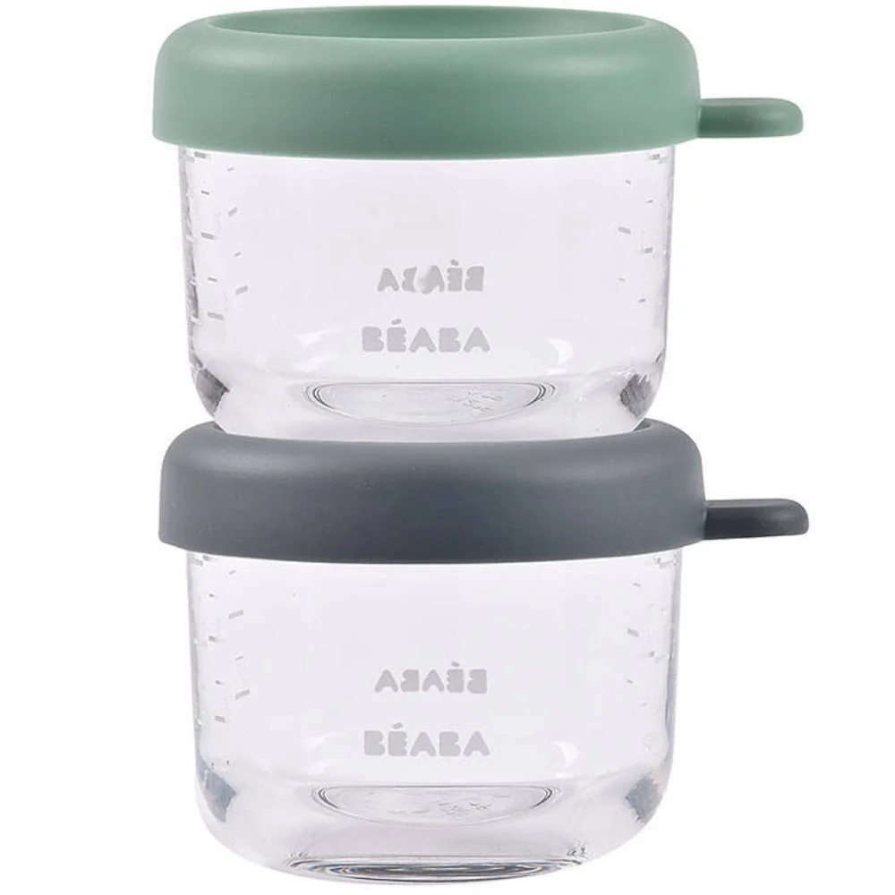 Beaba üveg tégely készlet zárható 2 x 150 ml Ásványi/zsályazöld