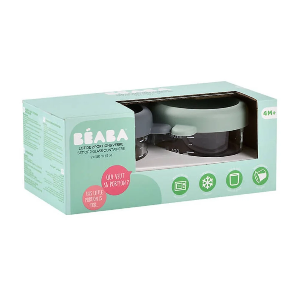 Beaba üveg tégely készlet zárható 2 x 150 ml Ásványi/zsályazöld