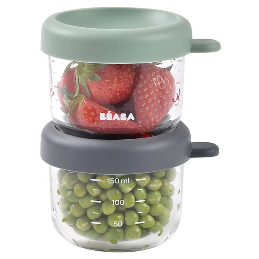 Beaba üveg tégely készlet zárható 2 x 150 ml Ásványi/zsályazöld