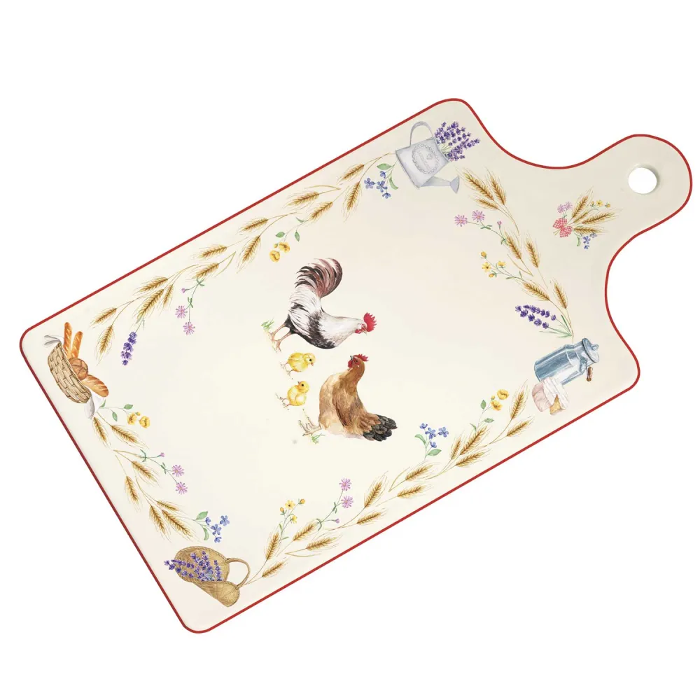 Sajtkínáló porcelán lap 34,5x18 cm kakasos Country Life