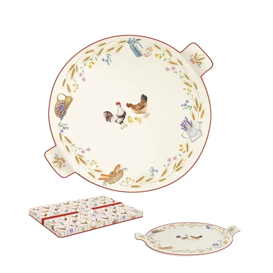 Sajtkínáló porcelán tálca 30 cm kakasos Country Life