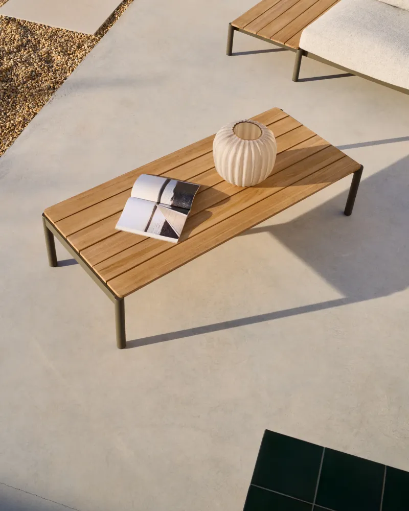 Sorells kávézóasztal zöld alumíniummal és teakefával, 63 x 144,6 cm FSC 100%