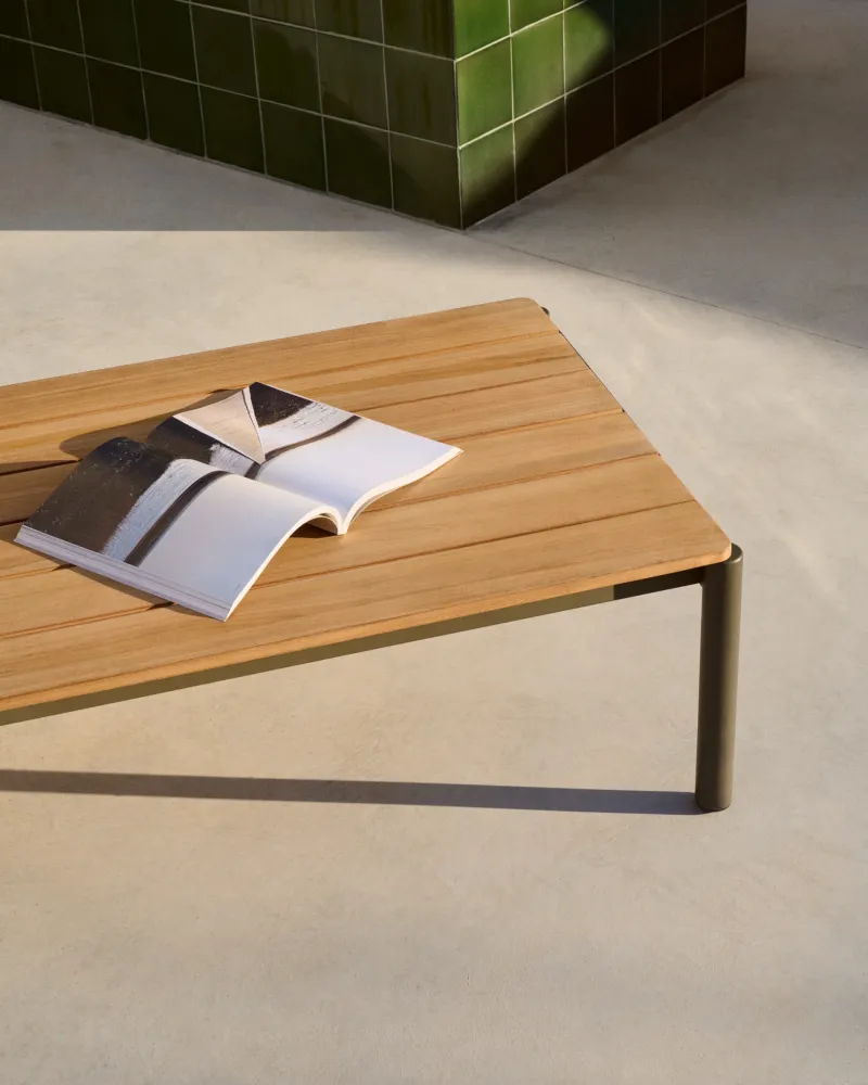 Sorells kávézóasztal zöld alumíniummal és teakefával, 63 x 144,6 cm FSC 100%