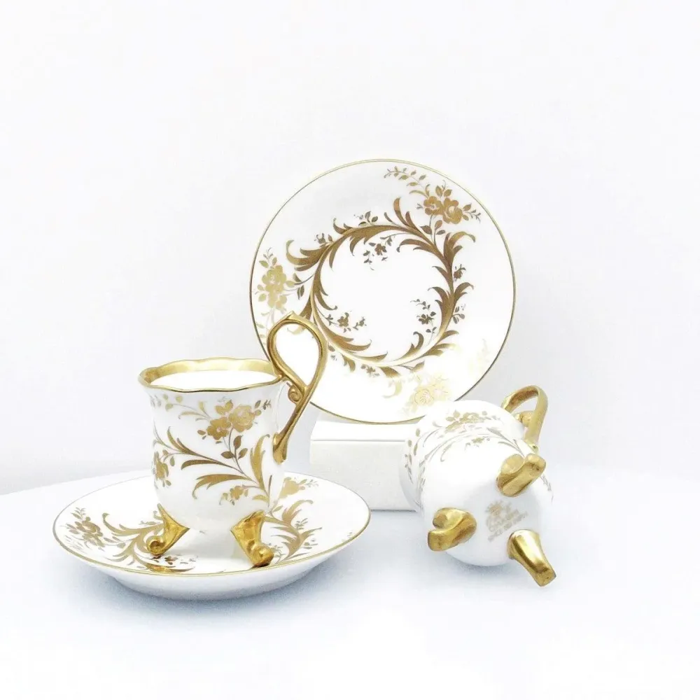 O.H.C. Ohashi 2 db kávéscsészéből álló készlet tiszta arany díszítéssel, -0188 japán porcelánból