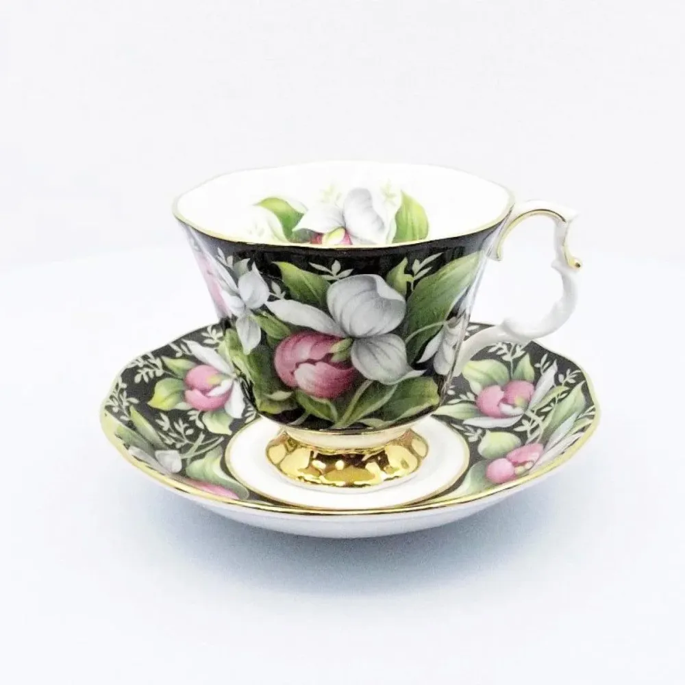 Royal Albert teáscsésze Lady Slipper angol porcelán zománc díszítések arany díszítéssel virág -S885-5