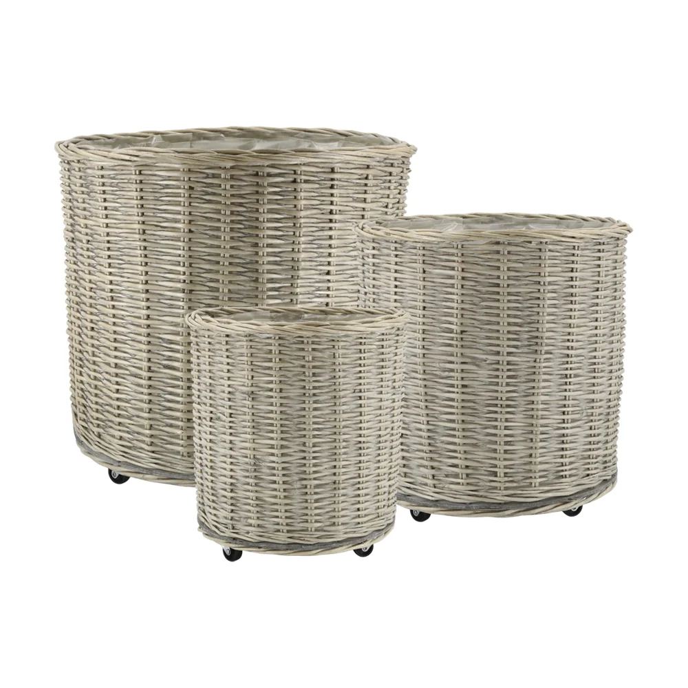 NORDIC HOME 3 db-os kerekes fűzfa kaspó szett 59 cm
