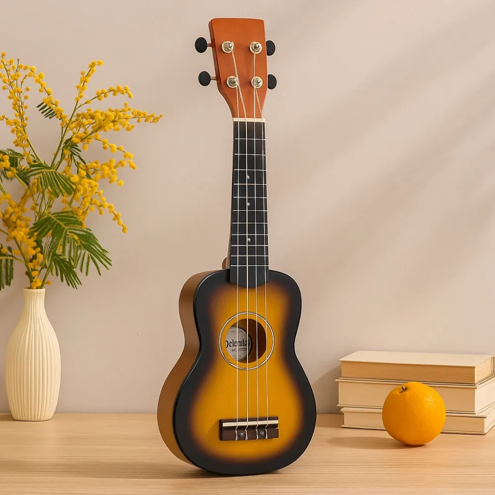 Ukulele 4-húros narancssárga napkitörés kézzel készített indonéz