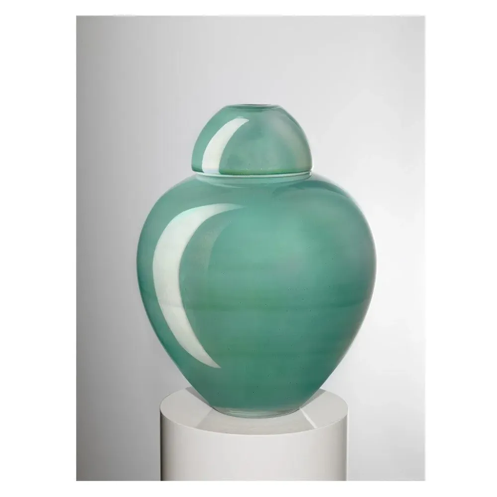 Ivv Sophisticated Lady Potiche váza tejfehér réteges zöld csillogó díszítéssel h 32cm 8517.2
