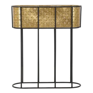 Modern Ovális virágtartó állvány fekete arany 60X20X70 cm