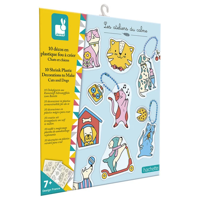 Janod 10 DIY zsugorodó műanyag díszek Macskák és kutyák