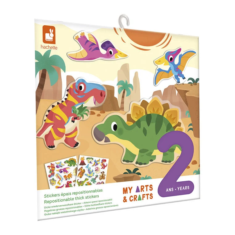 Janod 2 évesek kreatív multikészlete My arts & crafts Vastag újrafelhasználható matricák Dinoszauruszok